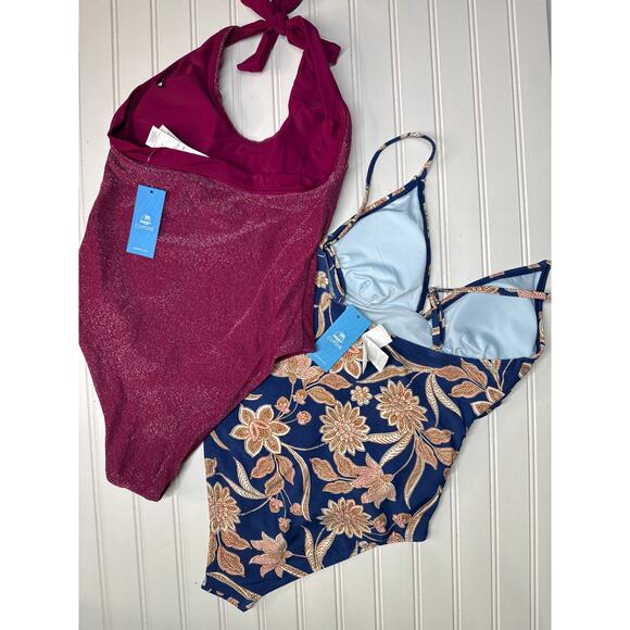 NWT Cupshe Tummy Control One Piece Swimsuit V-Neck Halter Surf BUNDLE Size S - Picture 3 of 7